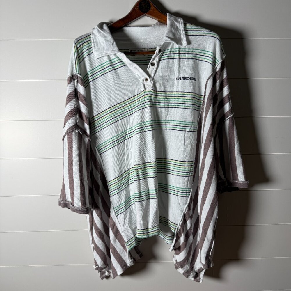 We The Free Oversized Polo Stripes Vertical and Horizontal Sz XL